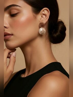 ON 34th Gold Tone Crystal and Pearl Drop Earrings for Women